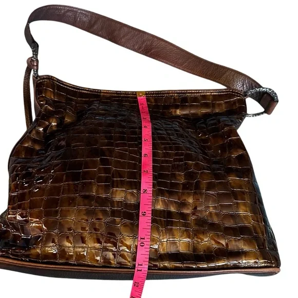 Brighton Bronze Patent Leather Croc Embossed Purse Shoulde Bag Hobo Tote